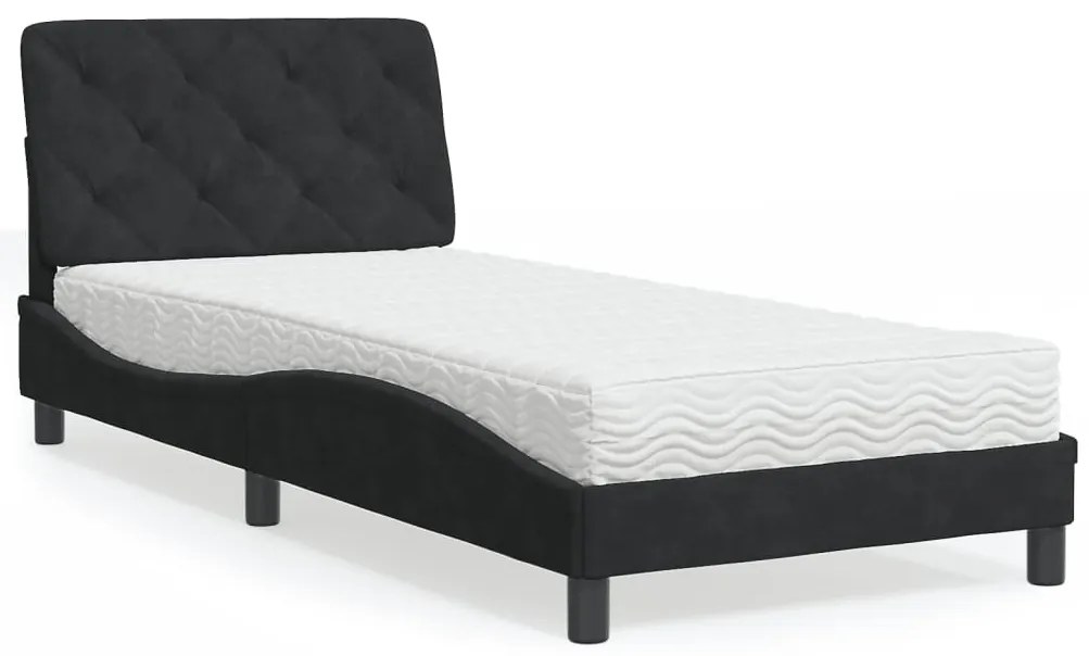 vidaXL Pat cu saltea, negru, 90x190 cm, catifea