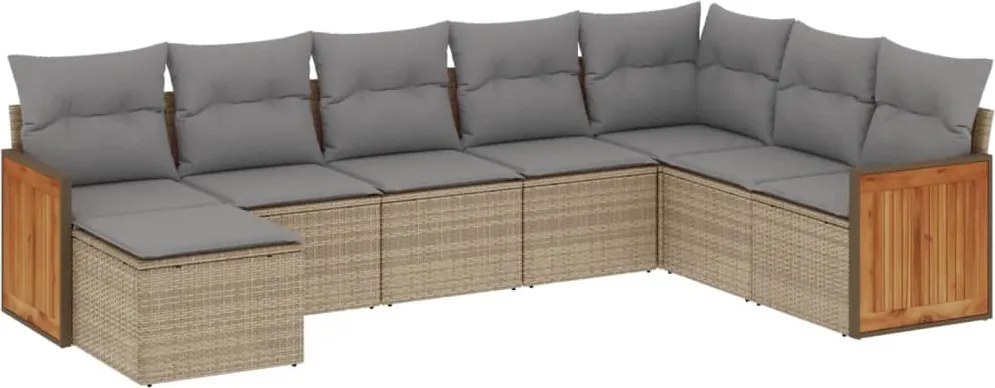 vidaXL Set canapele de grădină, 8 piese, cu perne, bej, poliratan