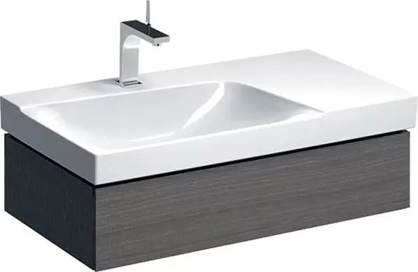 Dulap baza pentru lavoar cu blat suspendat sifon stanga Geberit Xeno2 greige 1 sertar 88 cm
