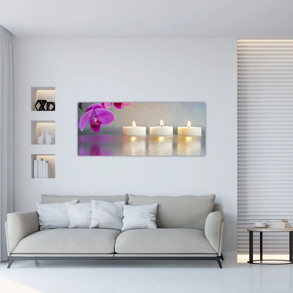 Tablou cu lumânări pe apă (120x50 cm)