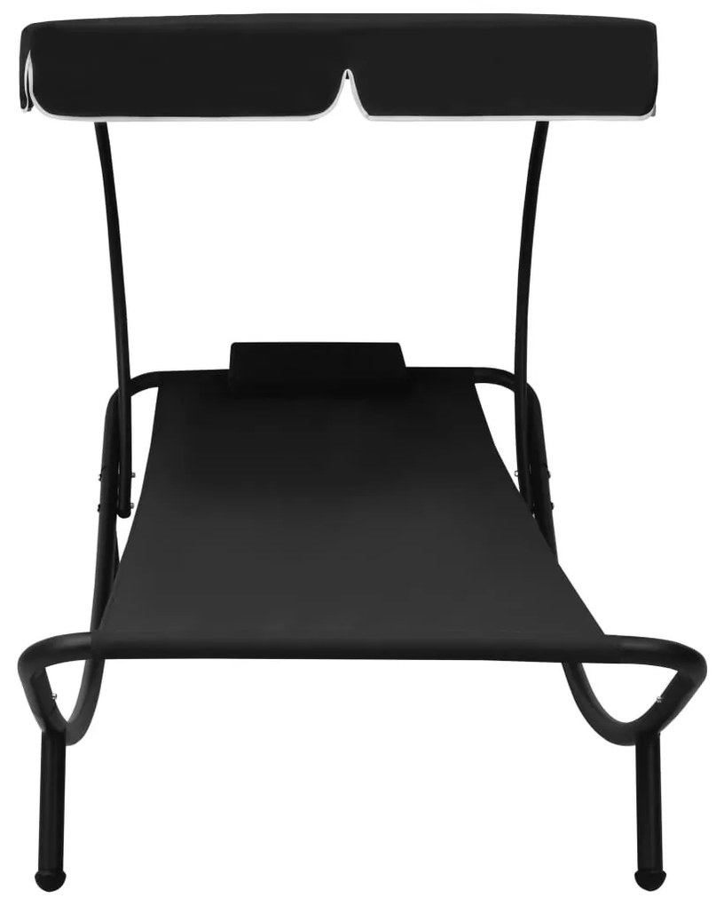 Pat sezlong de exterior cu baldachin si perna, negru 1, Negru, 200 x 90 x 112 cm