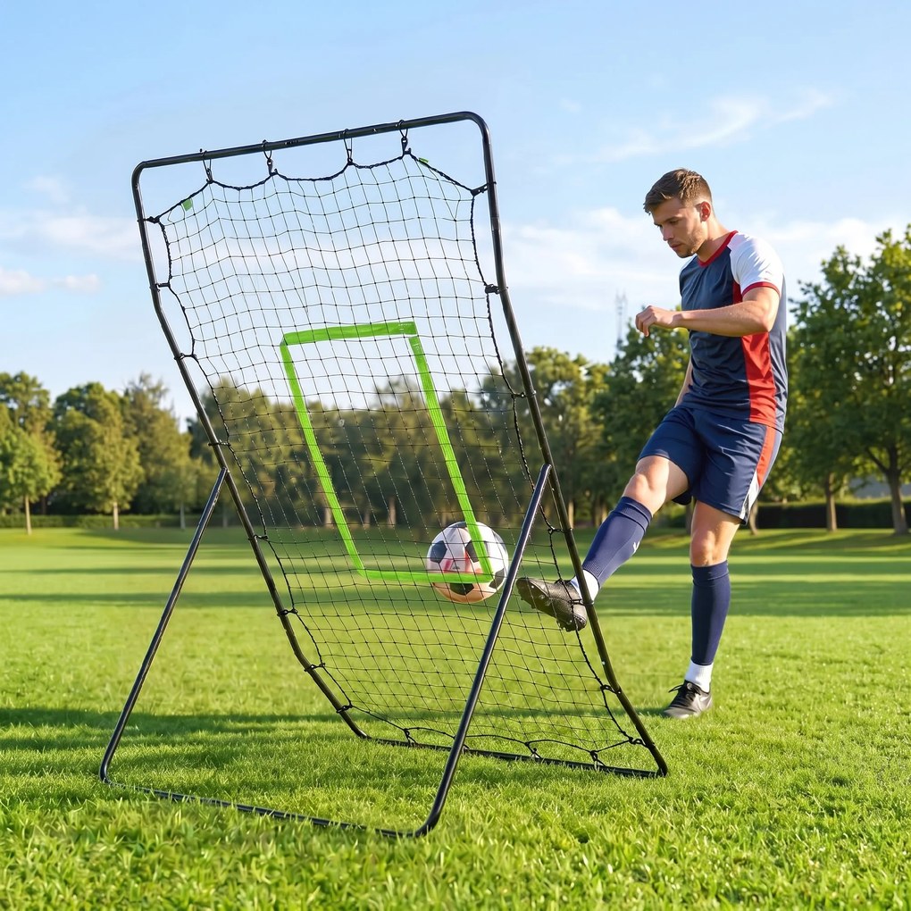 HOMCOM Plasă Rebounder Pliabilă pentru Fotbal și Baseball cu 21 de Corzi și Zonă de Precizie, 123x90x174 cm, Negru | Aosom Romania
