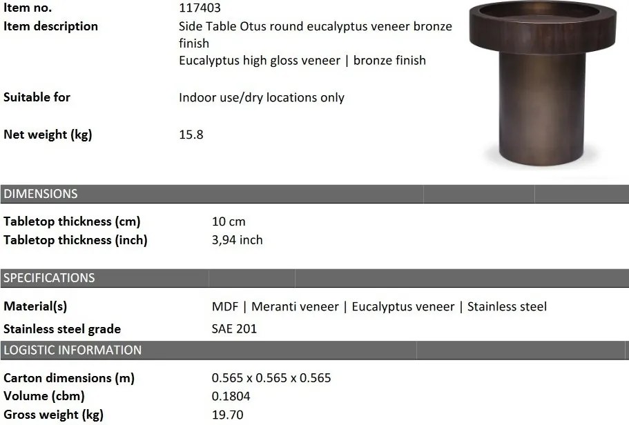 Masuta laterala design LUX Otus round
