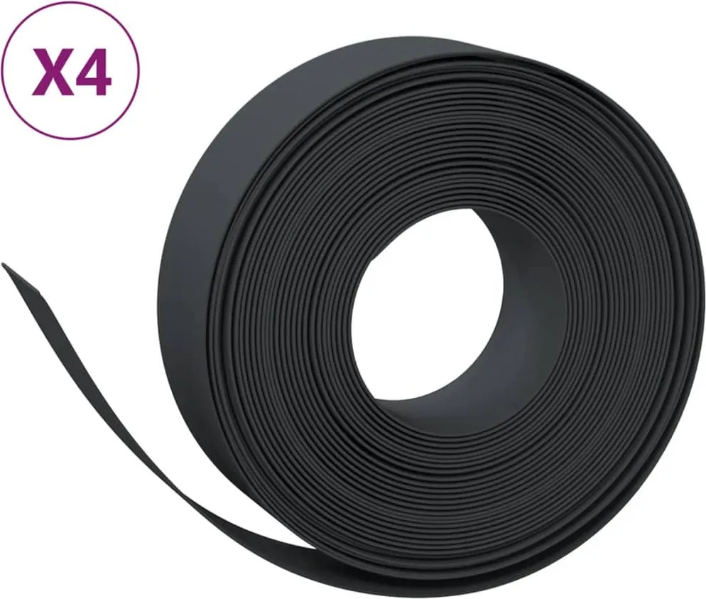vidaXL Borduri de grădină, 4 buc, negru, 10 m 15 cm, polietilenă