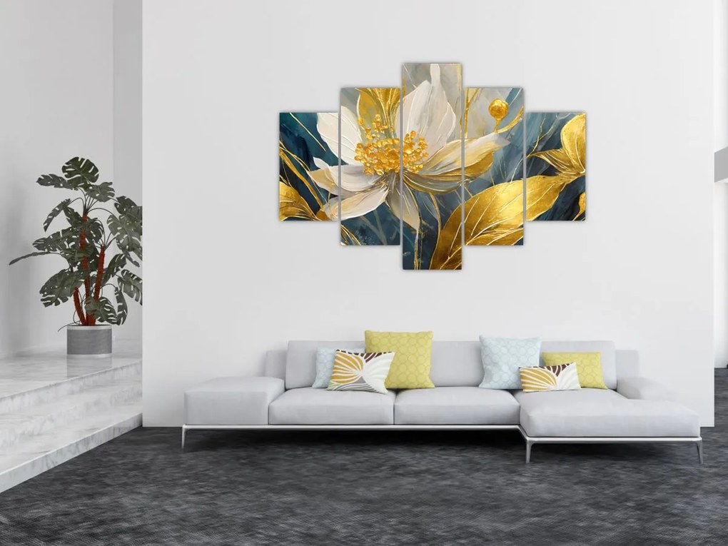 Tablou - Pictura de flori de aur (150x105 cm)