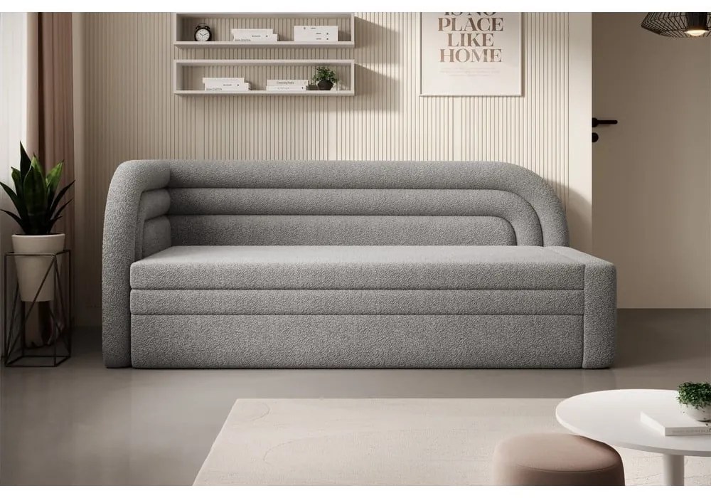 Canapea gri extensibilă/cu spațiu de depozitare cu tapițerie din țesătură bouclé cu colț pe partea stângă 223 cm Fabillo – ELTAP