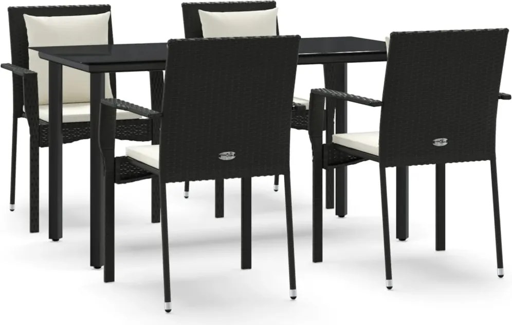 vidaXL Set mobilier de grădină cu perne, 5 piese, negru, poliratan