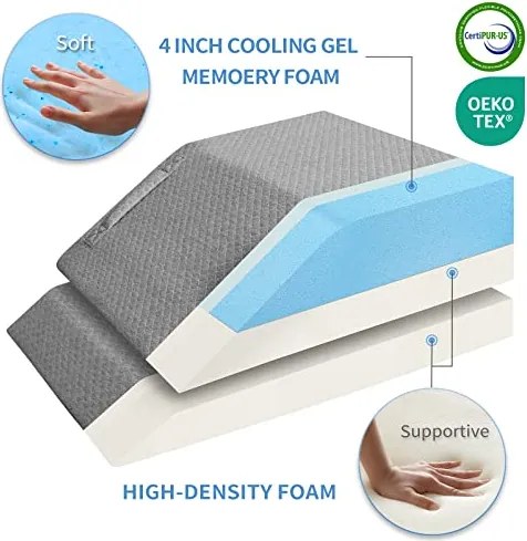 Perna ortopedica ridicare picioare memory foam, inaltime reglabila, husa Tencel, Gri