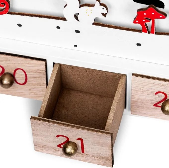 Calendar advent din lemn SANTA CLAUS cu iluminare, 35x6x27cm, alb/maro Spielwerk