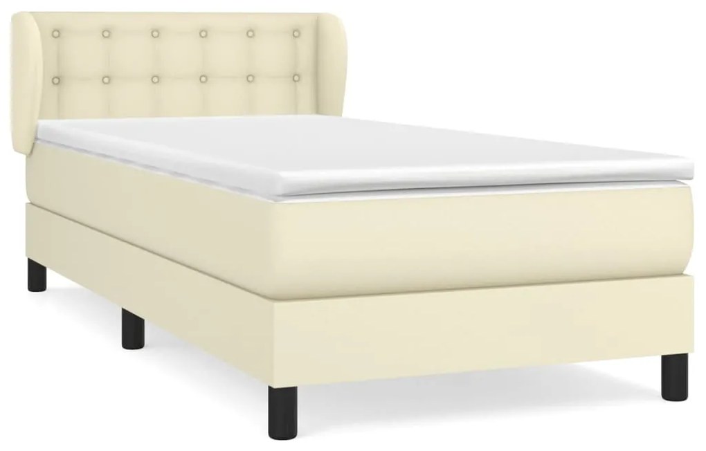 3127297 vidaXL Pat box spring cu saltea, crem, 100x200 cm, piele ecologică