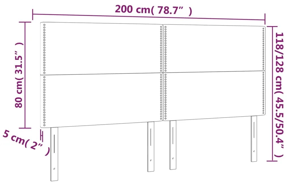 Tablii de pat, 4 buc, negru, 100x5x78 88 cm, catifea 4, Negru, 200 x 5 x 118 128 cm