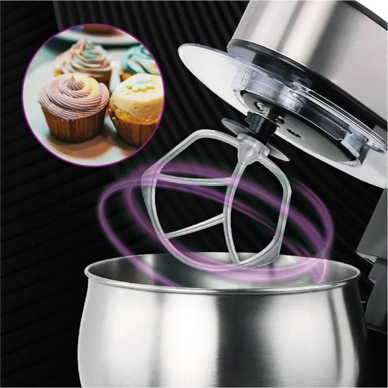 Mixer planetar Techwood TRO-1050, 1000W, 5 litri, 6 viteze, Pulse, 3 accesorii, Inox