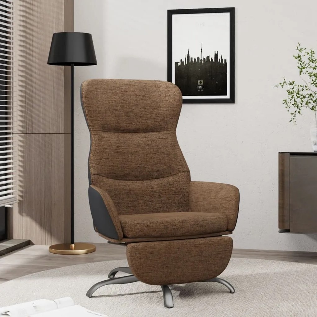 3097468 vidaXL Scaun de relaxare cu taburet, maro, material textil