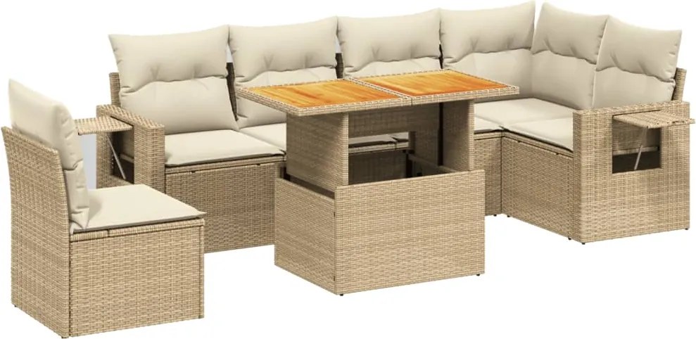 vidaXL Set canapele de grădină, 7 piese, cu perne, bej, poliratan