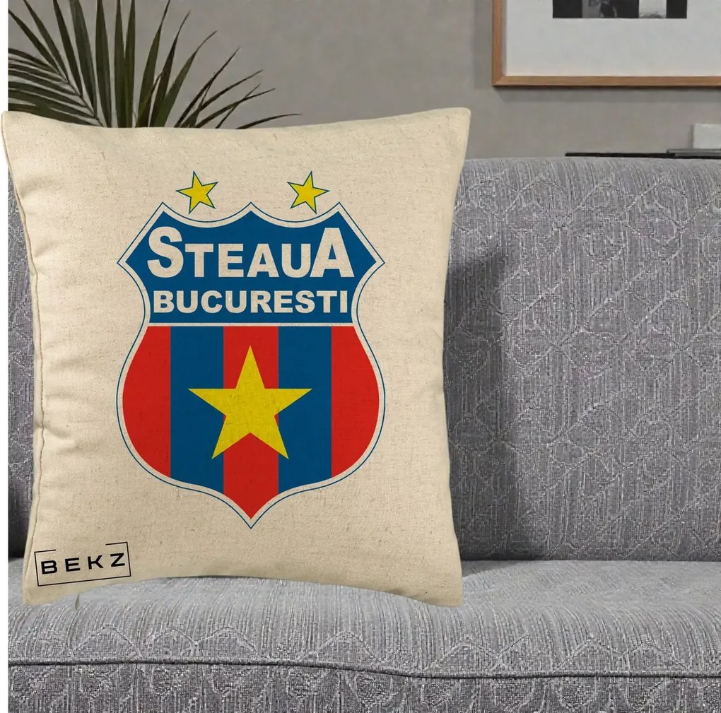 Perna Personalizata Steaua Bucuresti Fotbal, 40x40 cm, Bej, Husa Detasabila, Perna Inclusa, BEKZ®