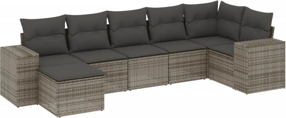 vidaXL Set canapele de grădină, 7 piese, cu perne, gri, poliratan