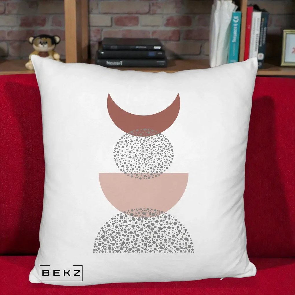 Perna Decorativa Boho Luna Plina si Forme Punctate, 40x40 cm, Alb Pufos, Husa Detasabila, Perna Inclusa, BEKZ®