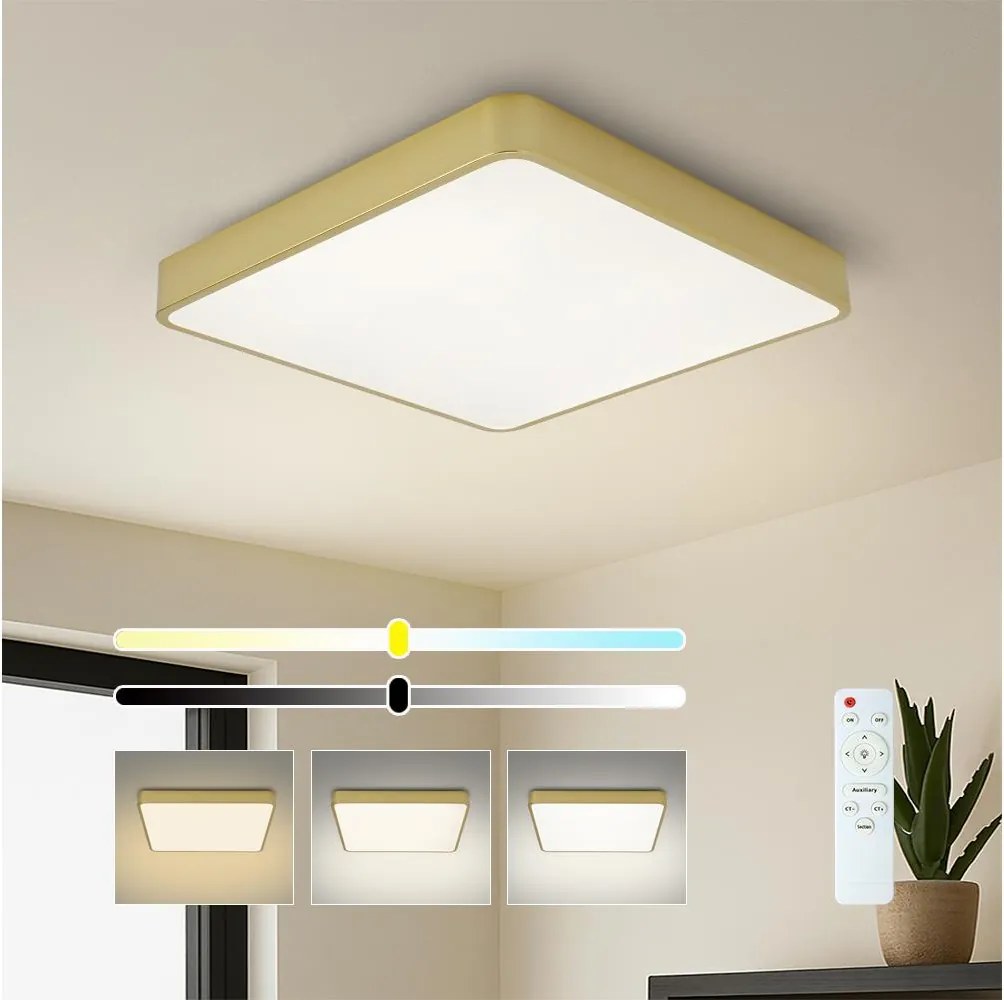 Brilagi-LED Plafonieră LED dimabilă POOL SQUARE 48W/230V 3000-6000K 50x50 cm aurie + telecomandă