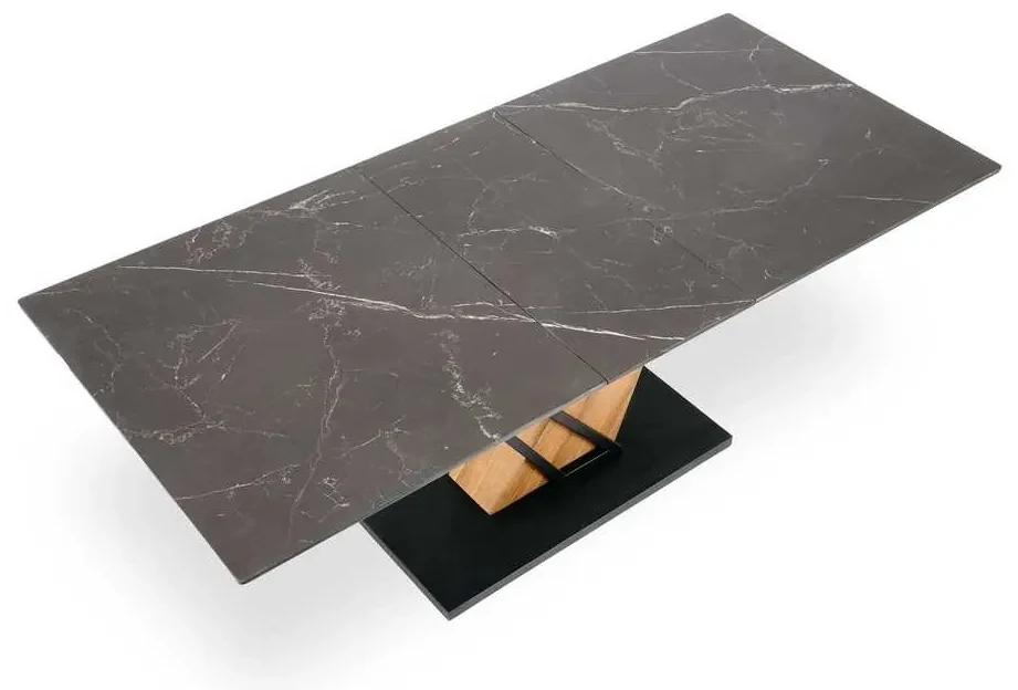 Masă de bucătărie Sterzo 140-180 x 90 cm, negru / stejar auriu