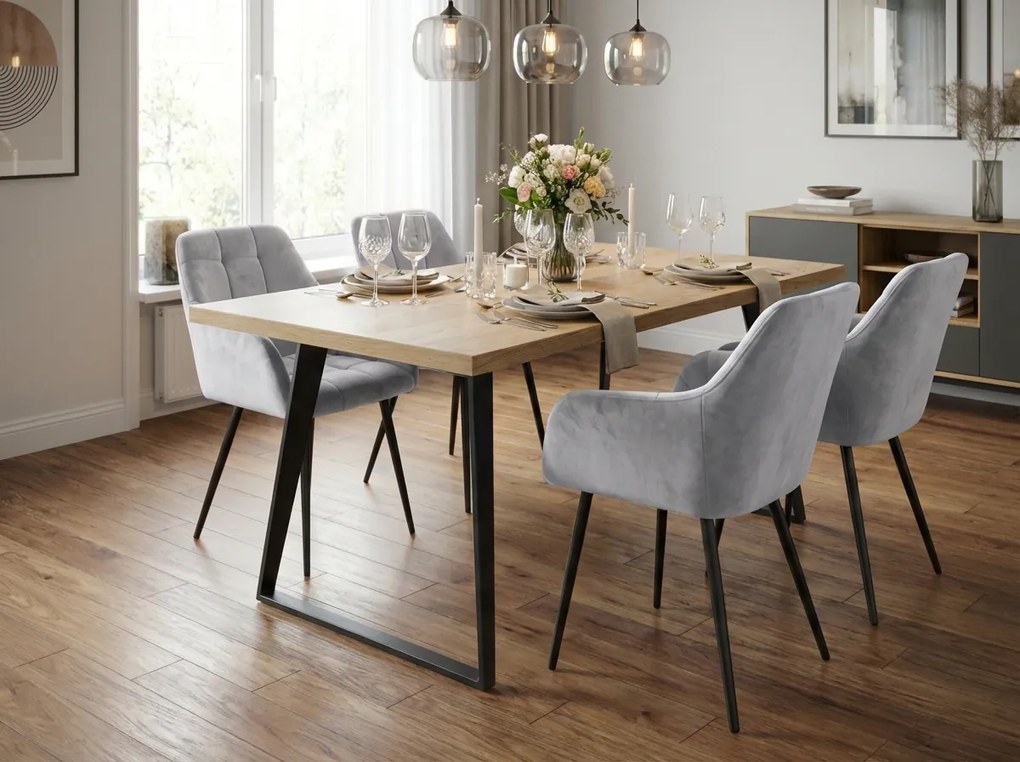 Fotoliu de sufragerie LOREN VELVET gri cu picioare negre