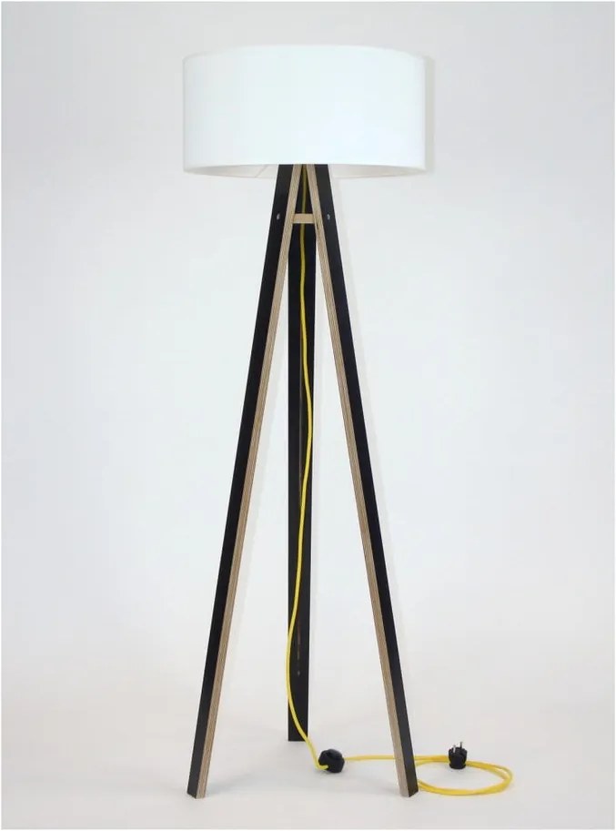 Lampadar cu abajur alb și cablu auriu Ragaba Wanda, negru