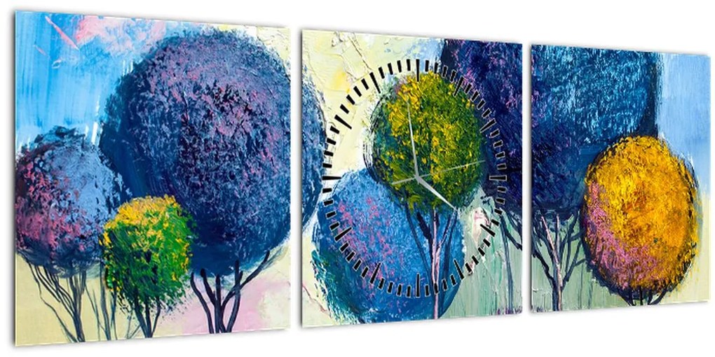 Tablou - Copaci, pictură în ulei (cu ceas) (90x30 cm)