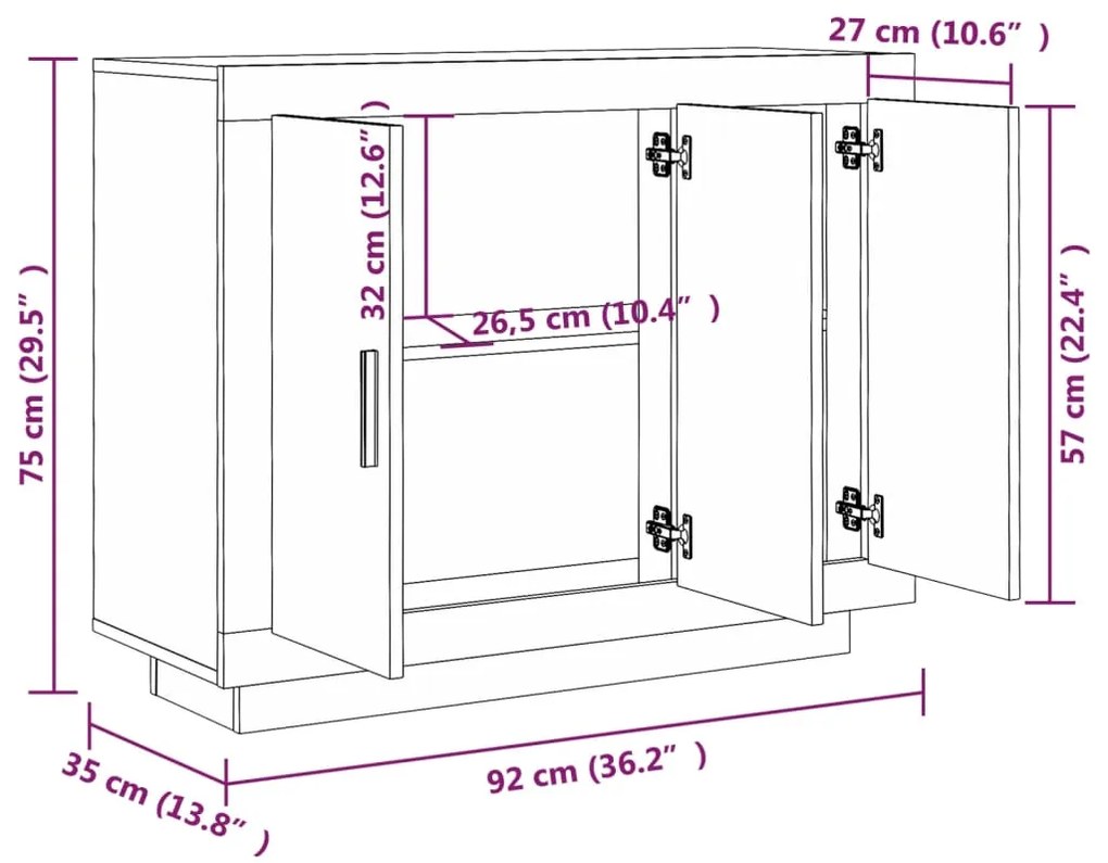 Servanta, gri beton, 92x35x75 cm, lemn compozit 1, Gri beton