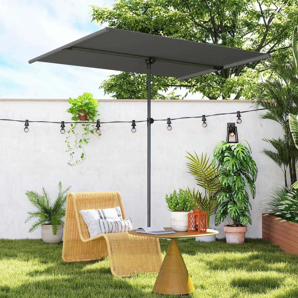 Outsunny Umbrelă de Soare cu Protecție UPF 50+, Înclinare la 180° și Înălțime Reglabilă, 150x205x120-215 cm, Gri Închis | Aosom Romania