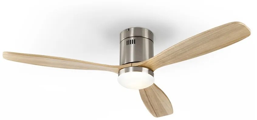 Lustra cu Ventilator, iluminat LED si telecomanda, lame din lemn, Siroco nickel/ natur SV-329521