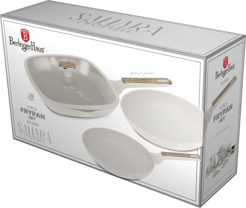 Set tigai 4 piese Sahara Nordic Berlinger Haus BH 8323, crem, cu acoperire antiaderenta titanPro