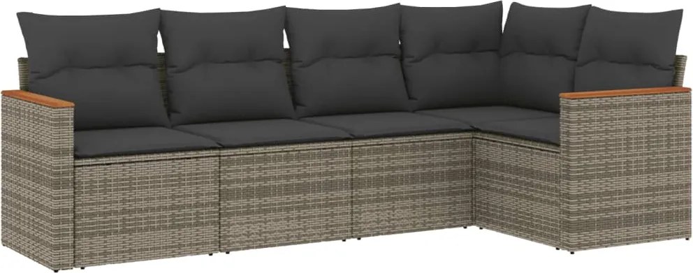 vidaXL Set canapea de grădină cu perne, 5 piese, gri, poliratan