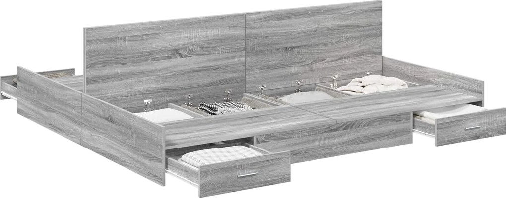 vidaXL Cadru de pat cu depozitare cu headboard Gri Sonoma 200 x 200 cm