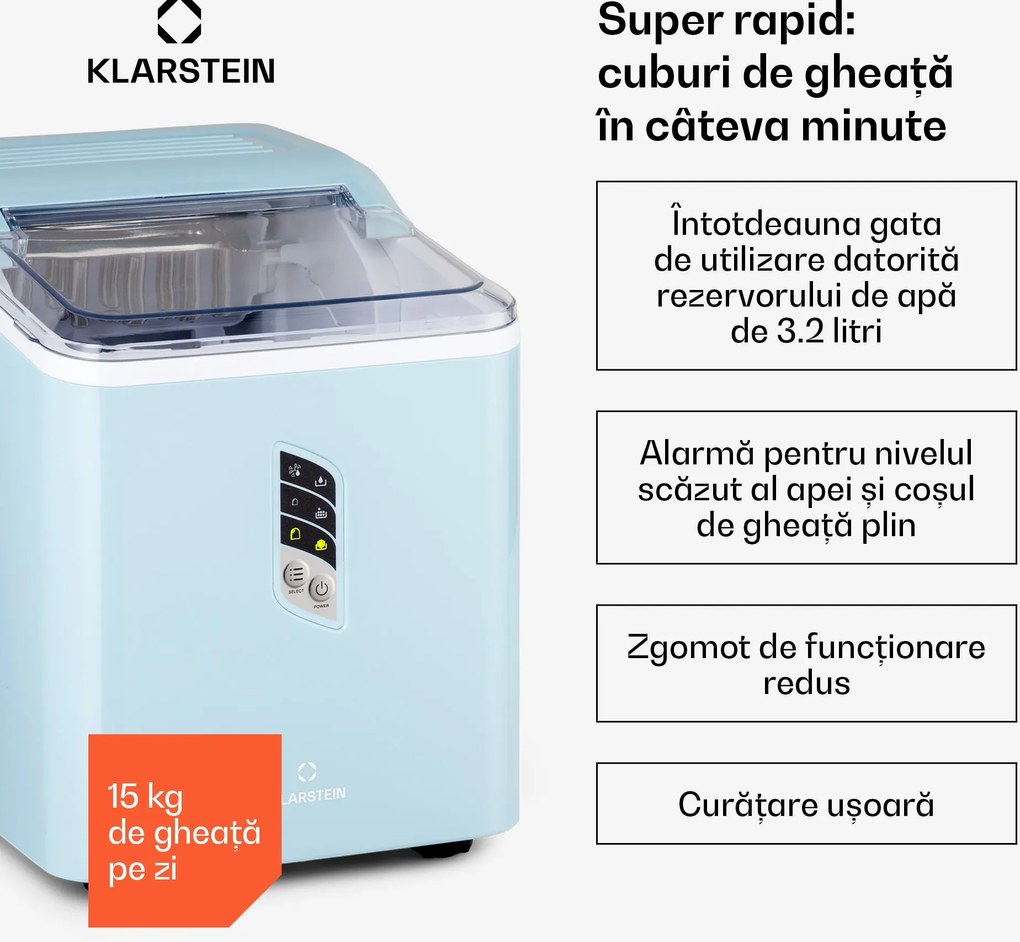 Klarstein Albaron, producător de gheață, formă de butuc, 12 kg/24 h, rezervor de 1,5 l, afișaj