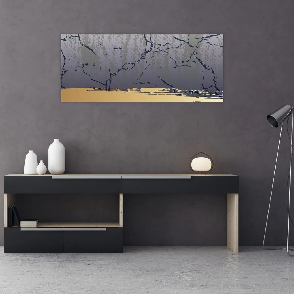 Tablou - Albastru și aur abstracție N⁰1 (120x50 cm)