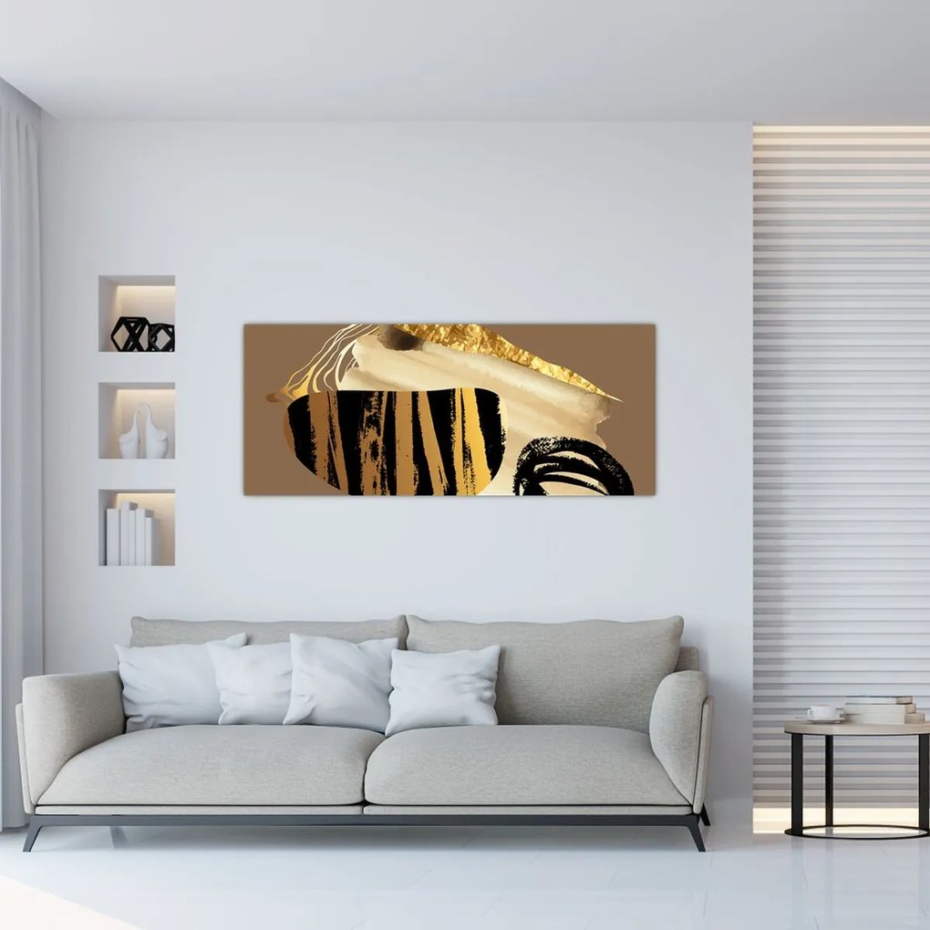 Tablou - Abstracție maro auriu N⁰2 (120x50 cm)