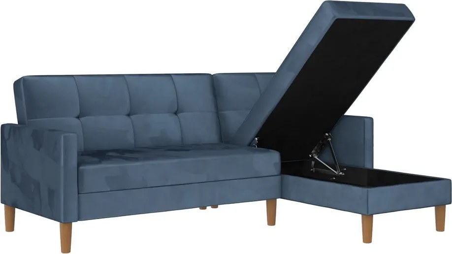 Colțar albastru extensibil cu tapițerie din catifea (cu colț variabil) Lilly – Støraa