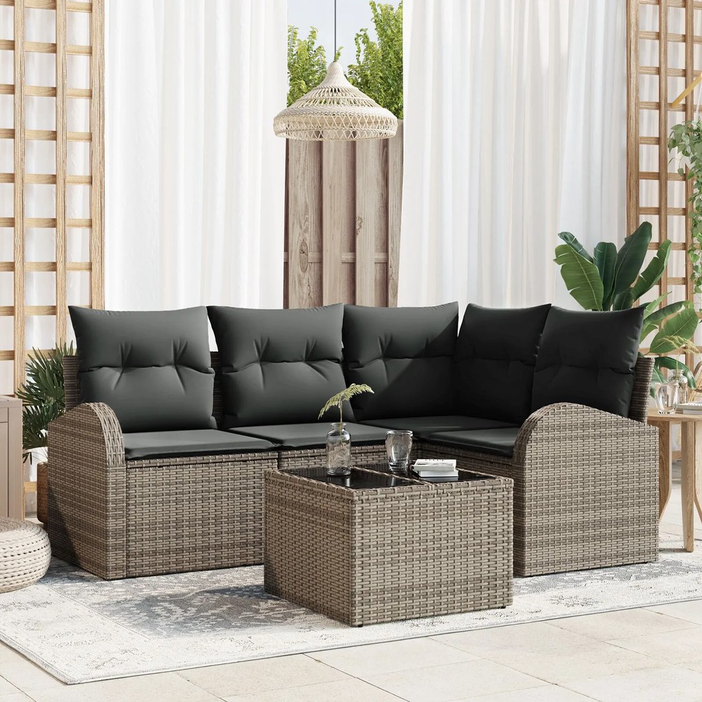 vidaXL Set de 4 Piese de Canapea de Grădină cu Pernițe Negre Ratan Poly