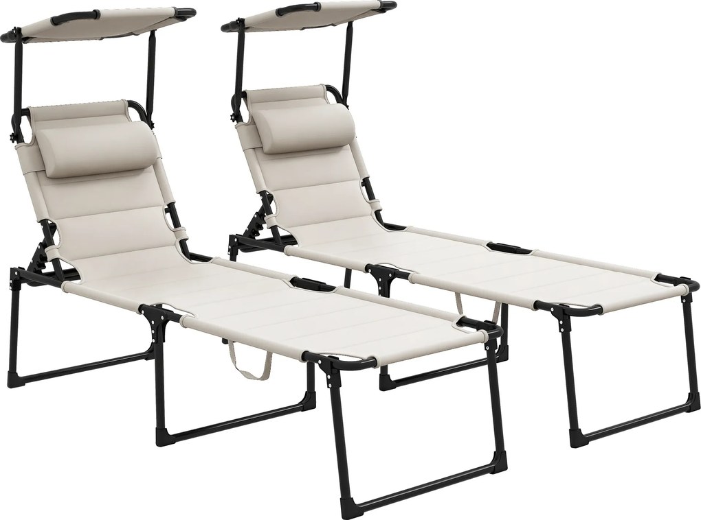 Outsunny Set de 2 șezlonguri pliabile confort sporit spătar parasolar reglabil multipoziții, crem | Aosom Romania