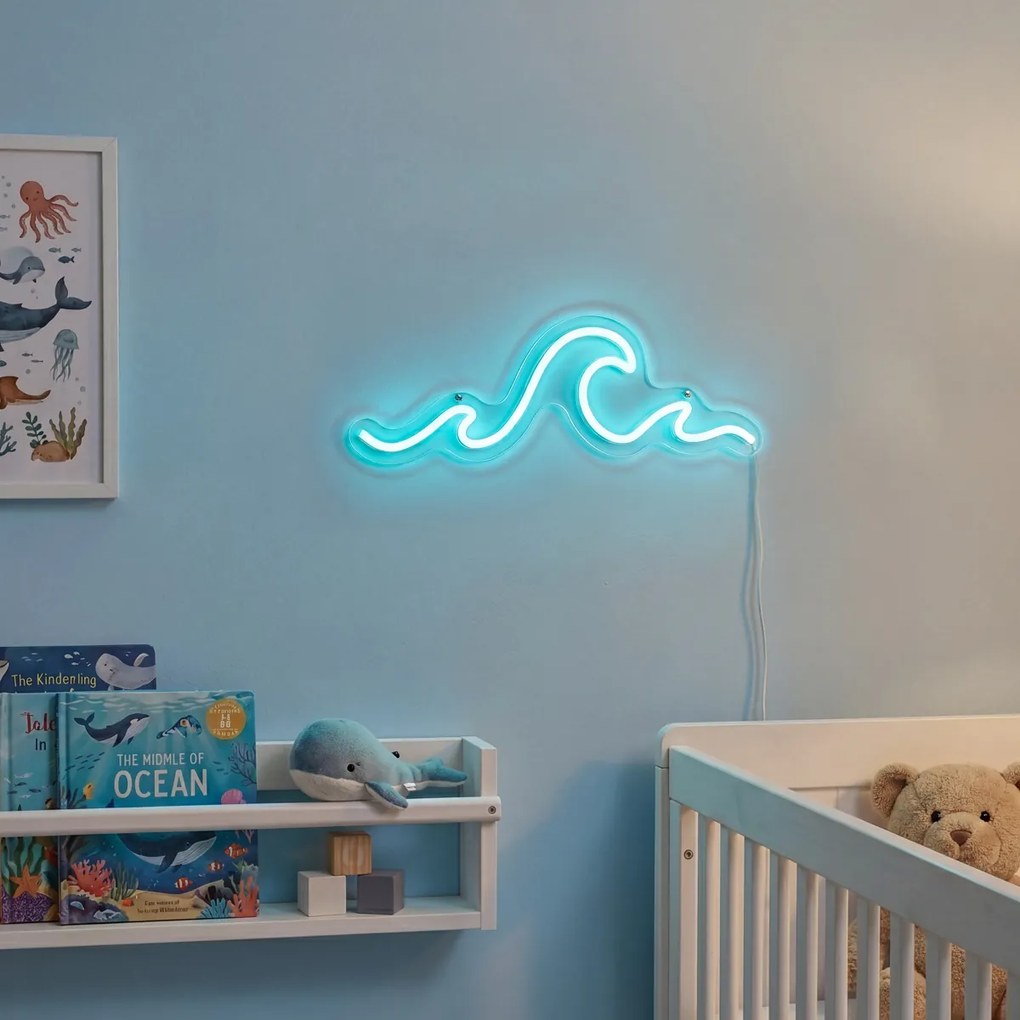 Lampă de perete neon albastră cu LED inclus - Wave
