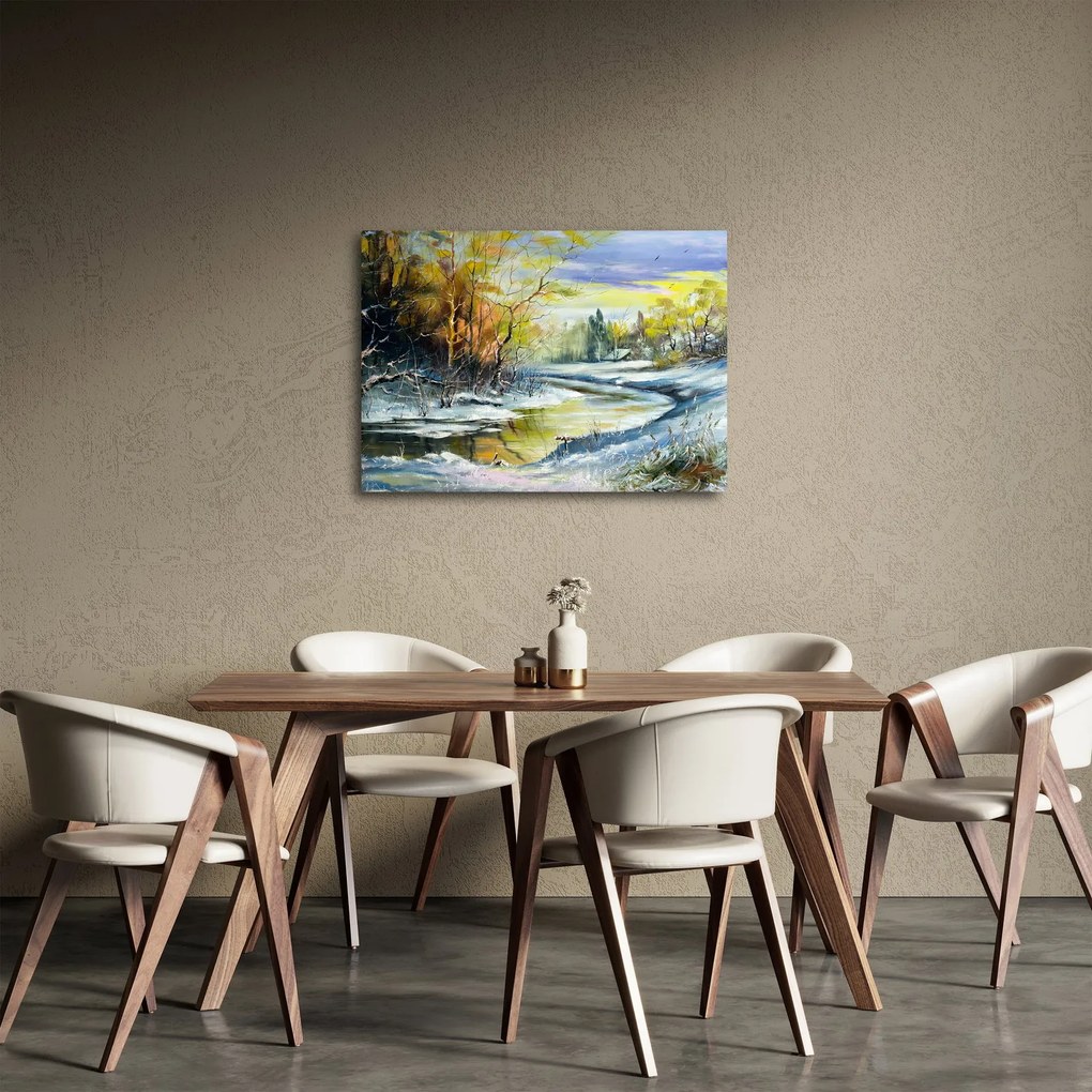 Tablou - Râu de iarnă, pictură în ulei (70x50 cm)