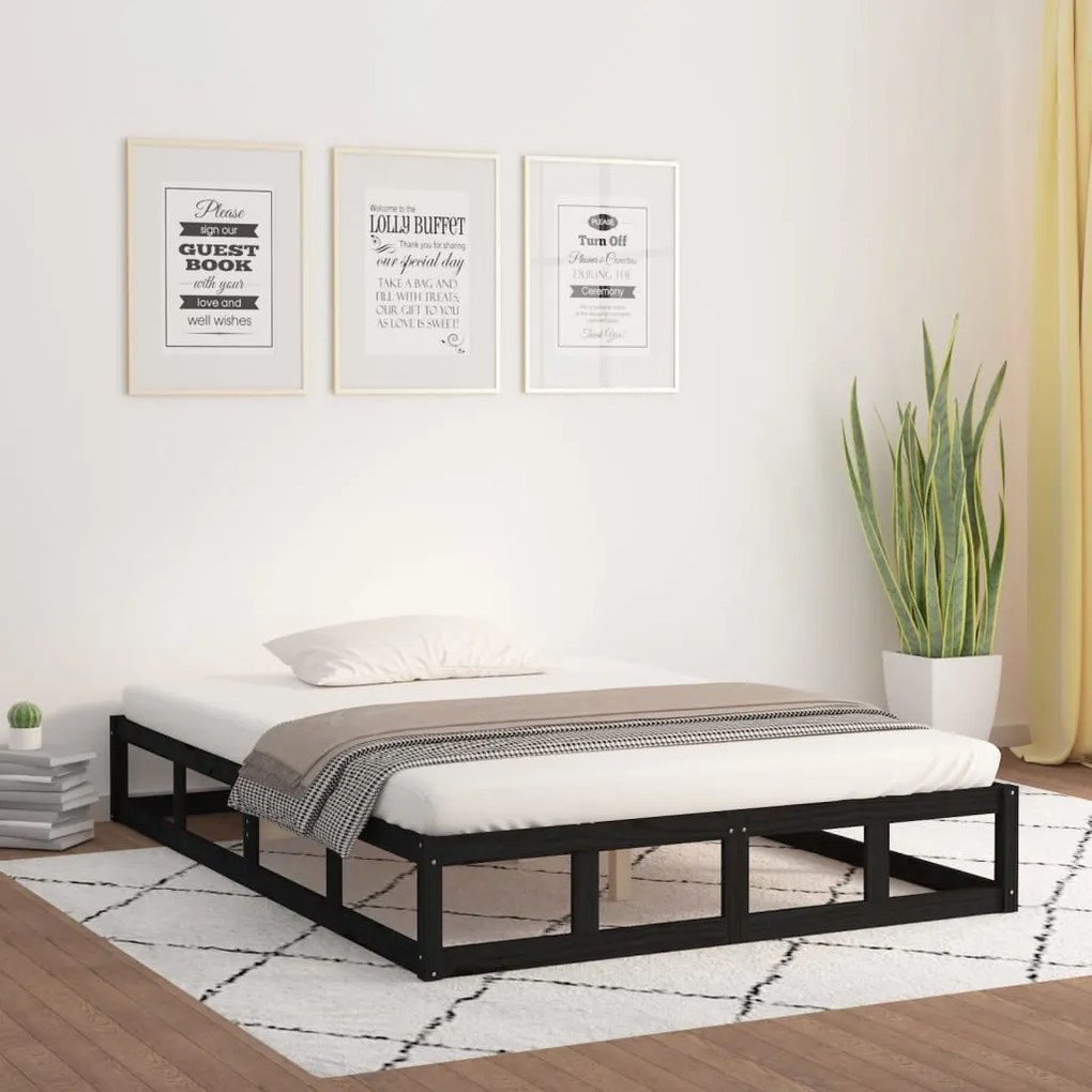 820820 vidaXL Cadru de pat, negru, 200x200 cm, lemn masiv