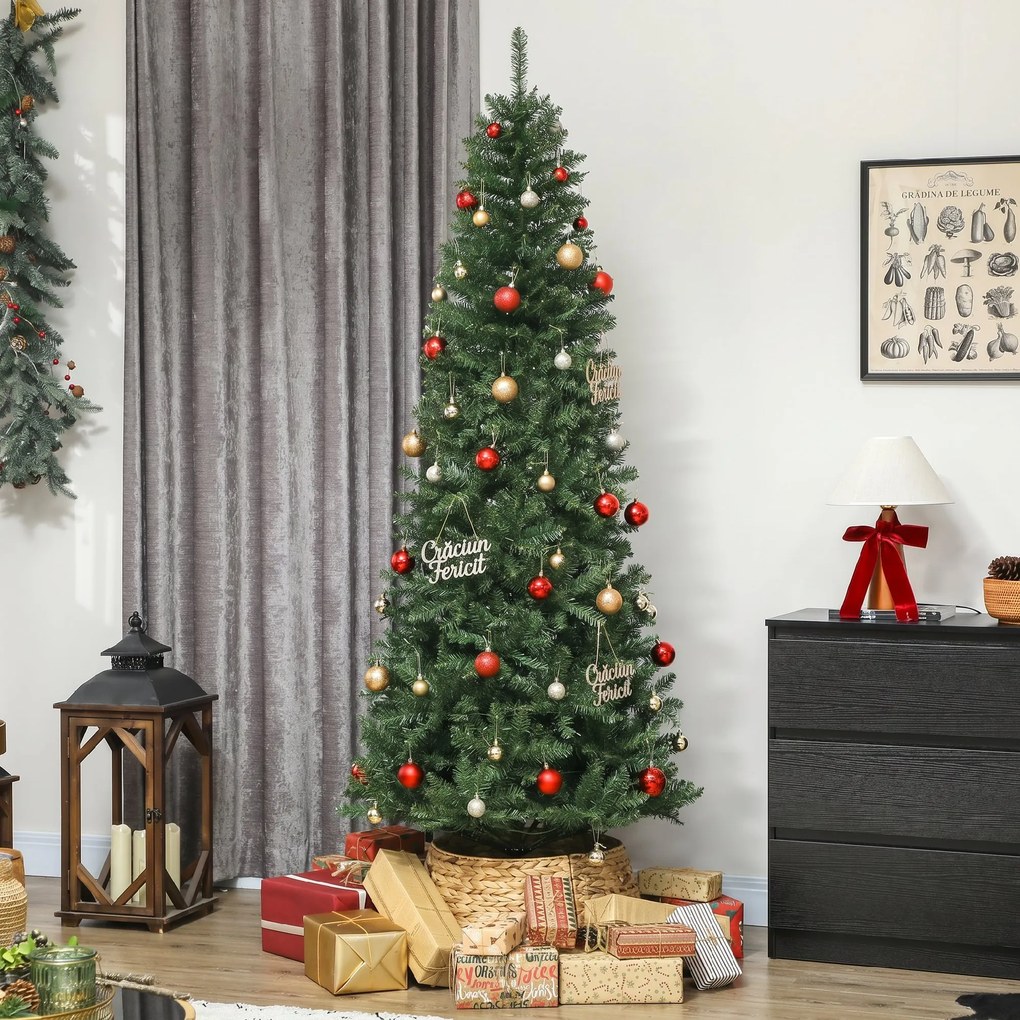 HOMCOM Pom de Crăciun Artificial de 210 cm cu Lumini Incorporate Albe și Colorate în 9 Moduri și 1273 Ramuri Ignifuge, Brad de Crăciun Realist și Des cu Bază Metalică Pliabilă pentru Acasă | Aosom Romania