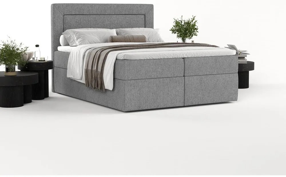 Pat boxspring gri cu spațiu de depozitare 160x200 cm Imagine – Maison de Rêve