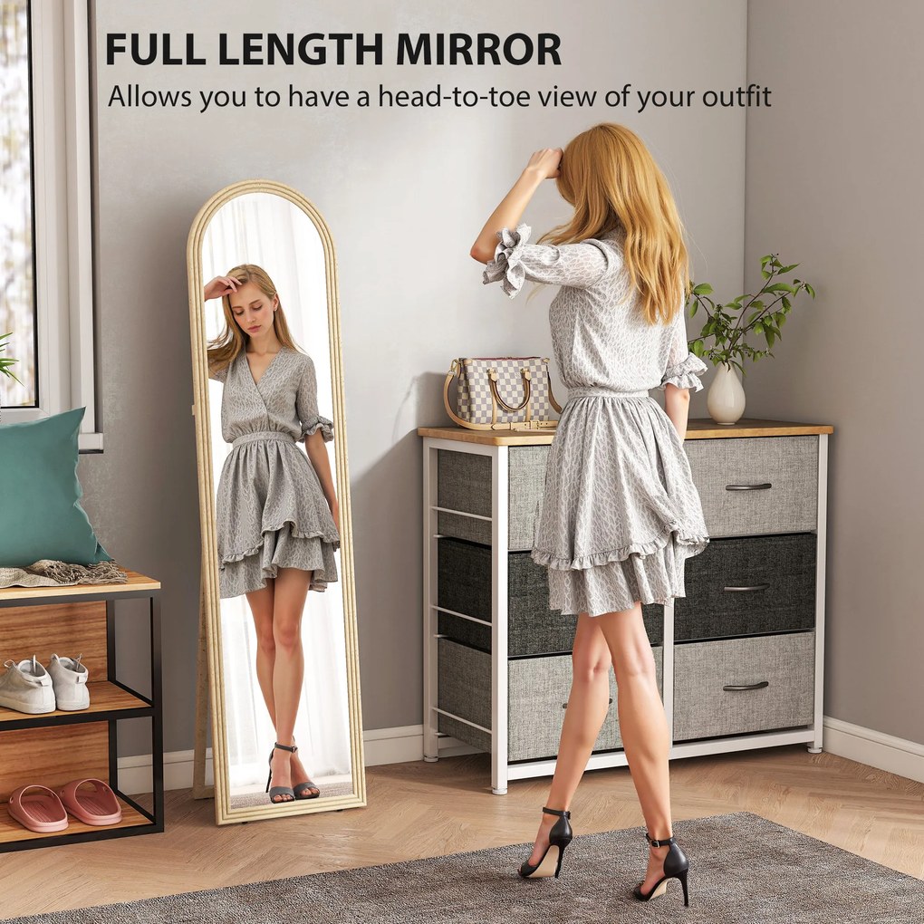 Oglindă HOMCOM de Podea și de Perete cu Suport, efect de Piatră, 40x160cm, Bej. | Aosom Romania