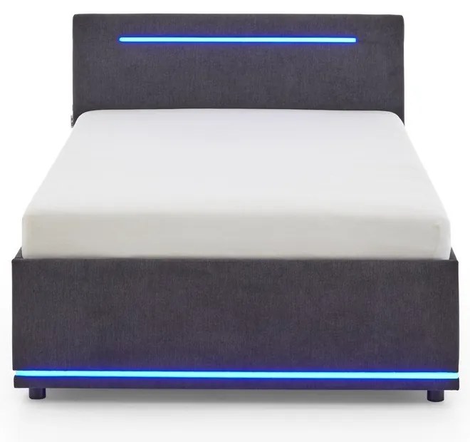 Pat pentru copii gri închis tapițat cu spațiu de depozitare cu somieră 140x200 cm Circle – Meise Möbel