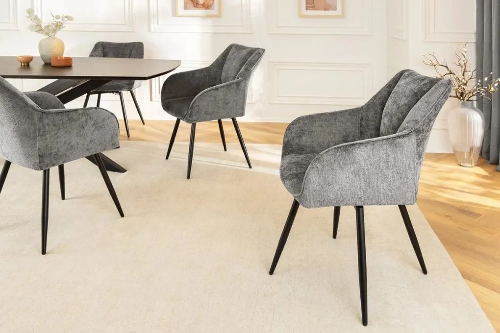 Set de 2 scaune pivotante, Metal Negru, Chenille Gri, AVIGNON A-46469 VC