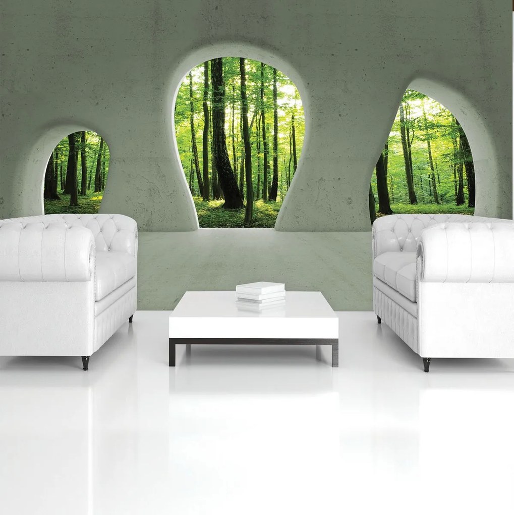 Fototapet - Fereastra - Pădurea verde (152,5x104 cm)