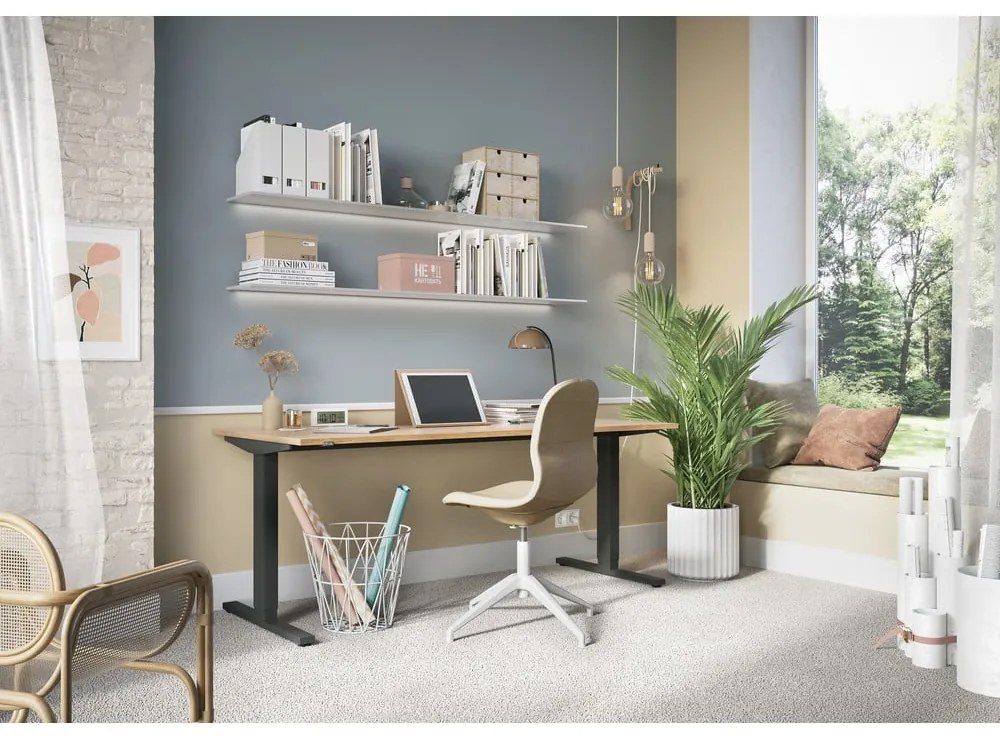 Birou cu blat cu aspect de lemn de stejar cu înălțime ajustabilă electric 80x180 cm Lissabon – Germania