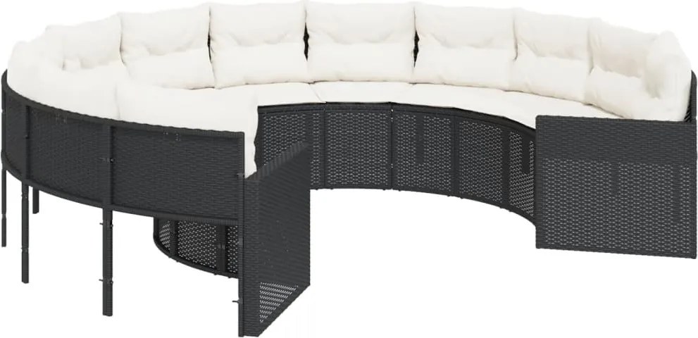 vidaXL Canapea de grădină cu perne, rotundă, negru, poliratan