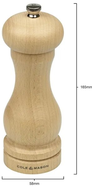 Cole&Mason - Râșniță piper CAPSTAN BEECH, lemn de fag, 16,5 cm